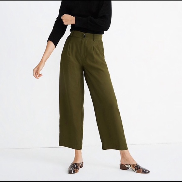 Madewell Pants - MADEWELL Drapey Pleated Wide-Leg Pants - Green